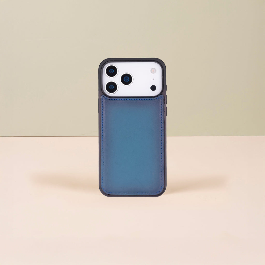 Leather iPhone 17 Pro Wallet Case – Blue - Austin