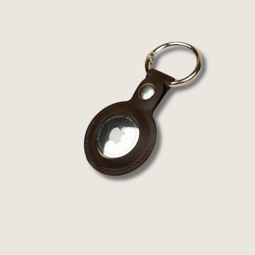 Premium Leather AirTag Holder - Rich Dark Brown - Orlando
