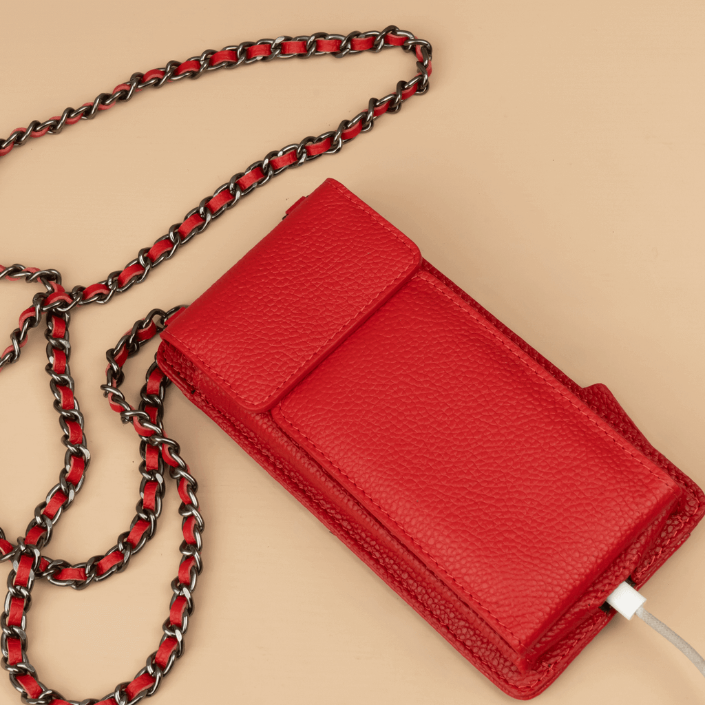 Leather Red Crossbody Bag Phone Wallet - Columbus