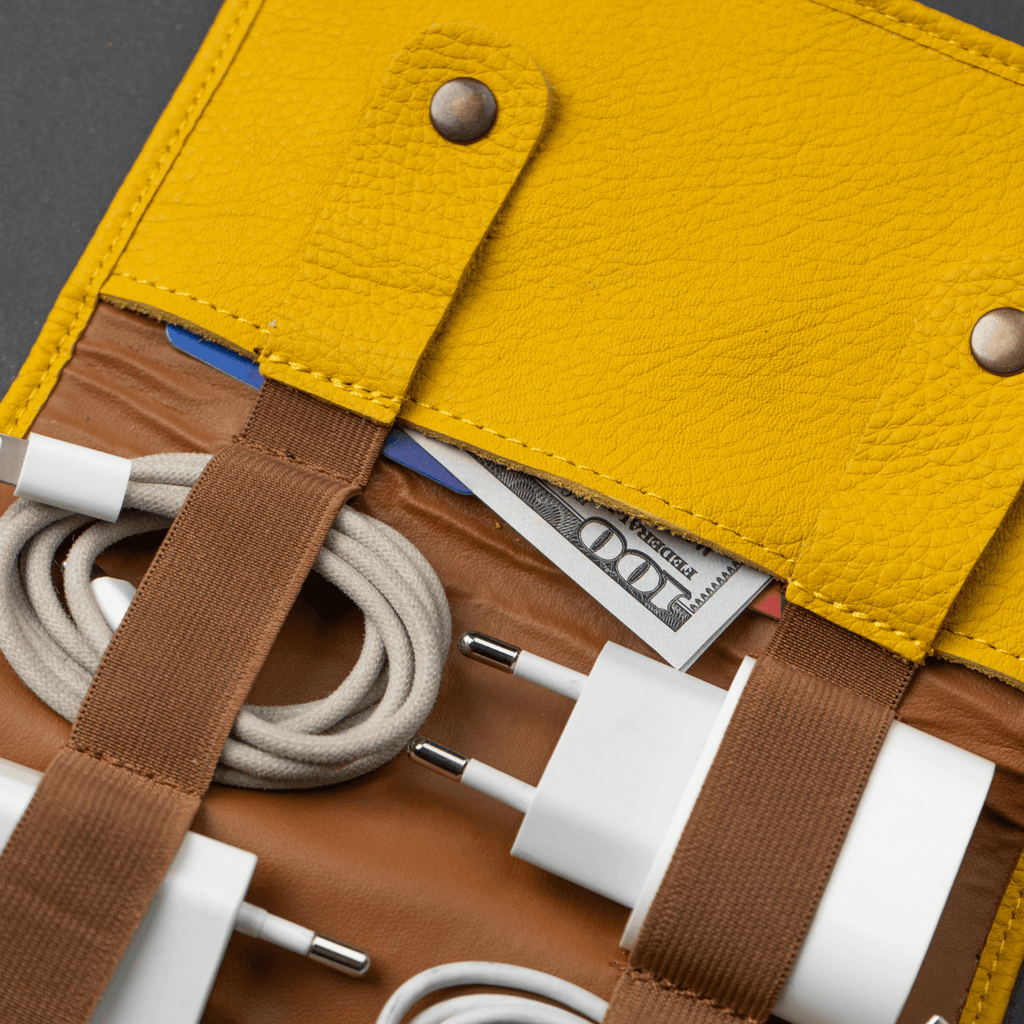 Leather Yellow Travel Tech Organizer - Riverside
