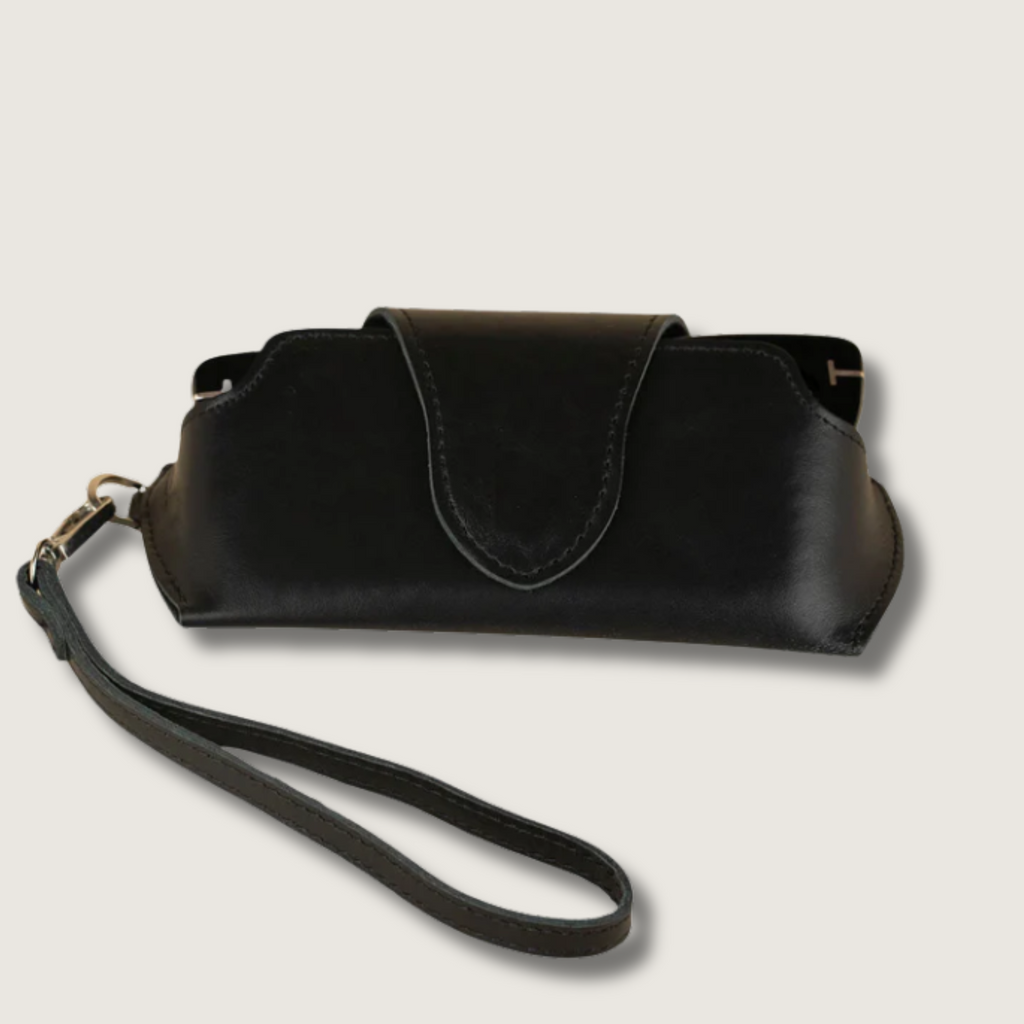 Leather Sunglass Case with Wrist Strap - Black - Denver