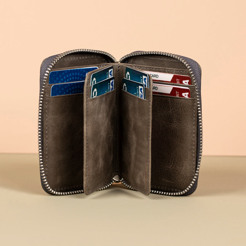 Premium Leather Zipper Wallet - Dark Gray - Anniston