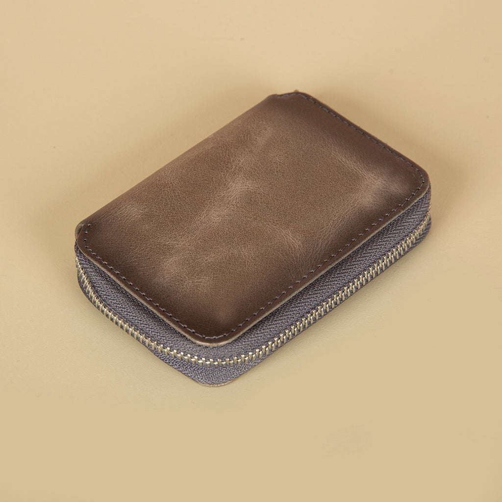 Premium Leather Zipper Wallet - Dark Gray - Anniston