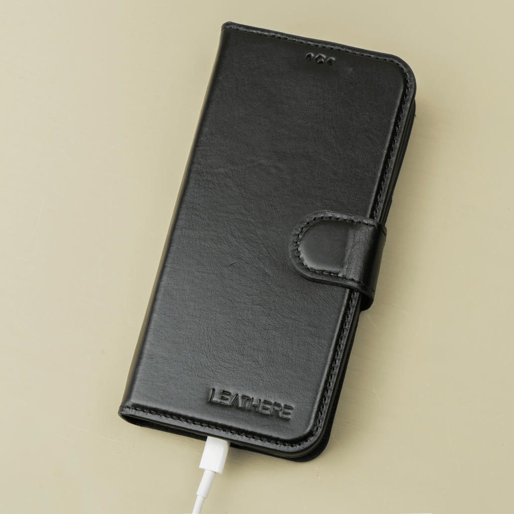 iPhone 16 Series Black Leather Wallet Case - New York