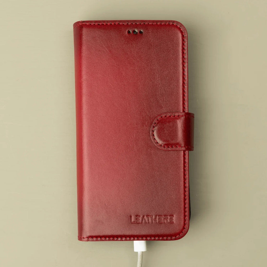 iPhone 16 Series Red Leather Wallet Case - New York
